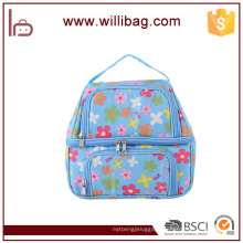 2 Layers Flowery Pattern Insulated Lunch Bag Polyester Cooler Bag